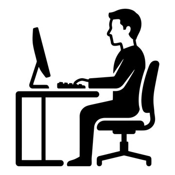 Man working at computer solid glyph icon
