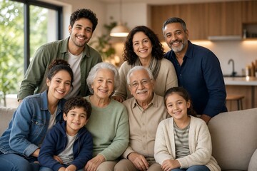 Obraz premium Multi-generational Indian Family Smiling Together in Living Room