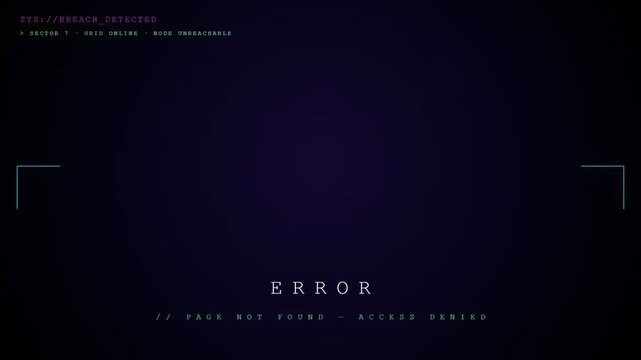Digital Cyber Security Breach Animation with Error Message and Access Denied Warning on Dark Background