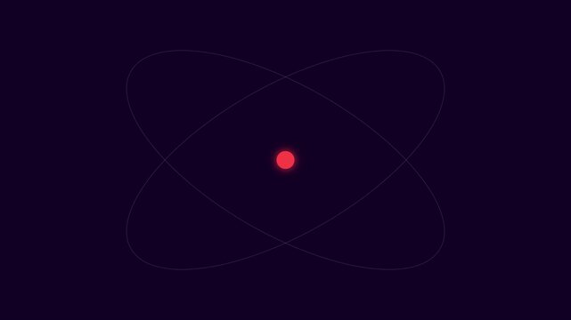 Minimalist atomic structure animation with orbiting particles for science and technology concepts 4k