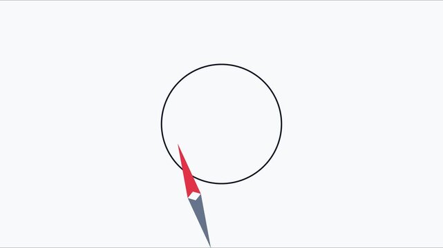 Minimalist compass needle rotating around circle animation for navigation and directional concepts 4k