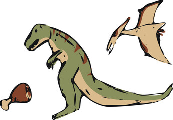 Hand Drawn Predator Dinosaur Pterosaur Set © Sabina