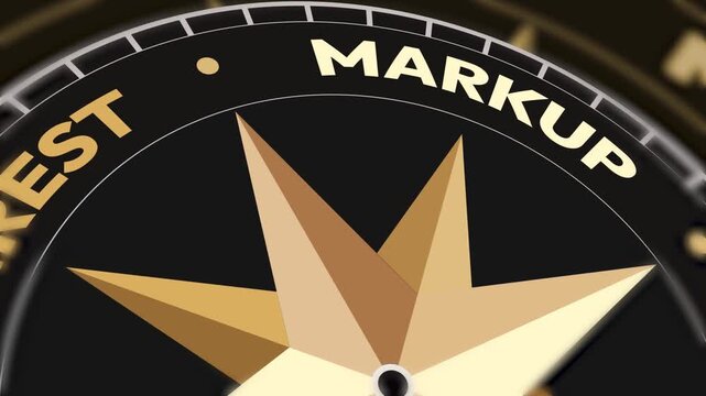 Close up of classic compass needle pointing interest and markup words 4k footage, close up, business, finance
