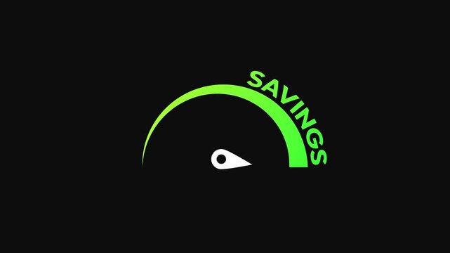 Energy savings dial animation showing meter increasing in bright green on black background 4k footage