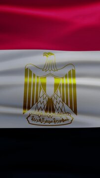 Egypt flag waving close up 4k footage, red, white and black stripes with golden emblem