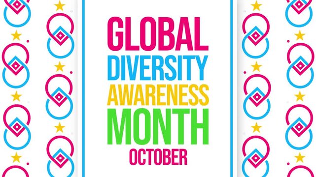 Global diversity awareness month celebration animation with colorful text and decorative pattern background 4k footage