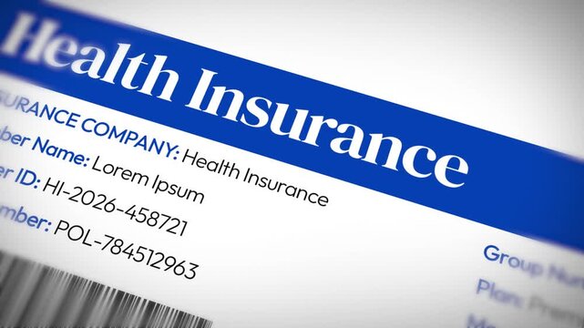 Health insurance card close up with sample data text in 4k footage for medical and financial concepts, medicine, hospital, government, citizen