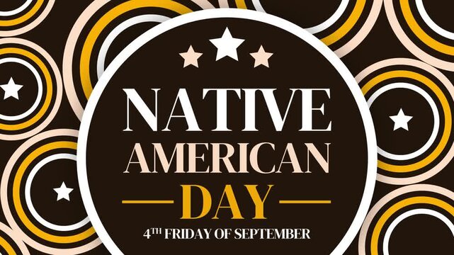 Native American Day text with stars and circles background 4k footage