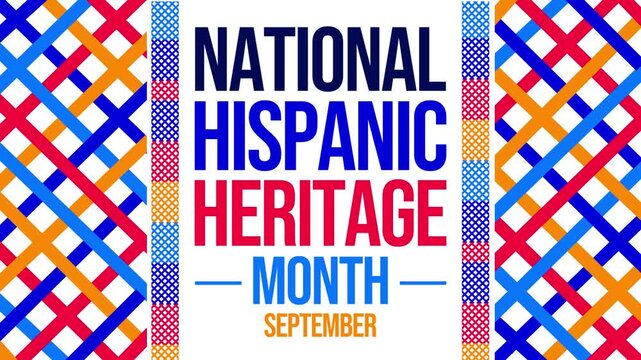 National Hispanic Heritage Month text animation with colorful pattern background, 4k footage September banner design