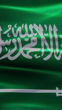 Saudi Arabia flag waving close up 4k footage green fabric backdrop