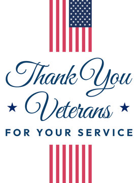 Thank you veterans for your service typography design with American flag, stars and stripes, png, transparent