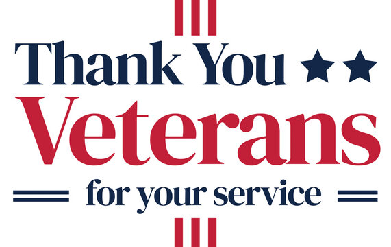 Thank you veterans for your service text graphic patriotic design with stars stripes on transparent isolated backdrop