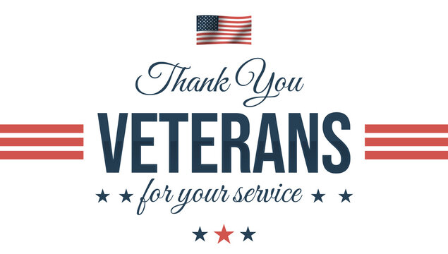Thank you veterans for your service text with American flag patriotic background design, png