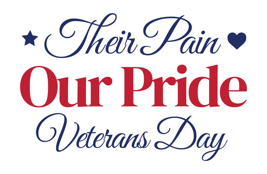 Veterans Day text design with patriotic colors red and blue on transparent isolated backdrop