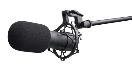 Isolated professional studio podcasting microphone with shock mount, foam pop filter and boom arm © Vincent