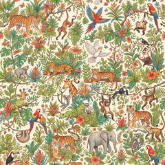 Obraz premium seamless pattern with elephants, animal and flowers