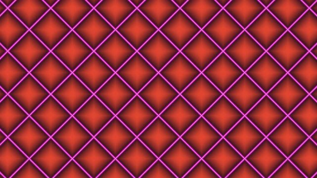 Red Quilted Leather Texture With Neon Pink Glowing Grid Lines Abstract Background