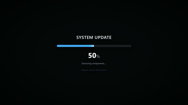 Digital system update progress bar loading on a black background with percentage increase