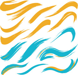 Obraz premium Abstract paint brush strokes set, turquoise and orange ink swashes, artistic hand drawn vector elements for graphic design and branding