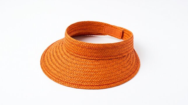 Orange Woven Straw Sun Visor Hat Isolated on White Background