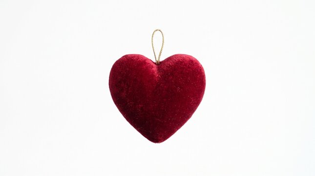 Plush Red Heart Ornament Hanging Against White Background