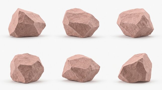 Set of six isolated sandstone rocks with natural texture on white background
