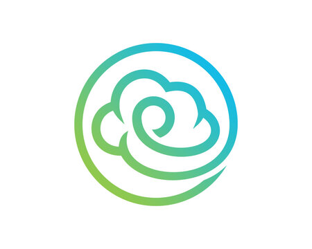 A stylized cloud and wind icon within a circular frame, featuring a blue to green gradient, representing weather, air, or digital cloud services.