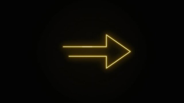 Minimalist glowing arrow with sleek golden outline on a dark black background, concept for digital navigation and forward movement, ideal for user interface design and website menus