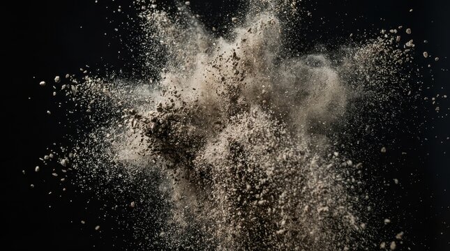 Explosion of dust and sand particles in motion