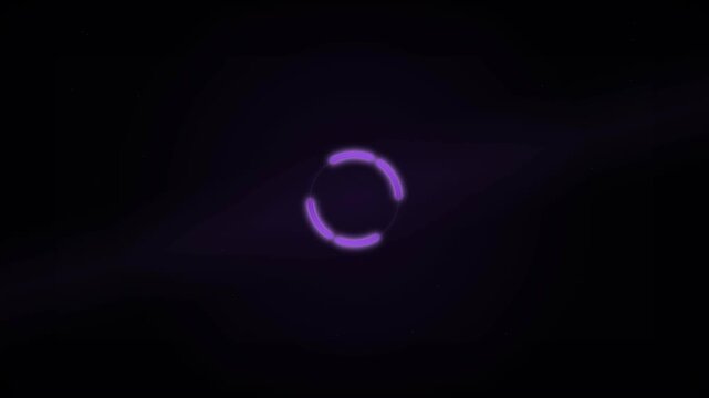 Abstract neon spinner with subtle purple lens flare on dark background, concept for system buffering and data processing, ideal for tech presentations, website UI design, and video game loading