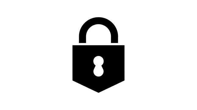 Padlock silhouette rendered in sharp solid black vector strokes against a clean minimal transparent background.