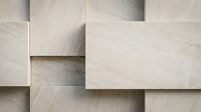 Abstract geometric wall background with layered white stone tiles