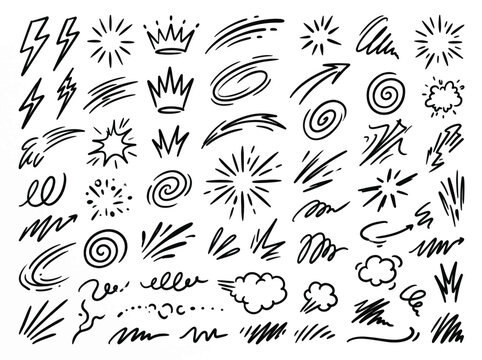 Dynamic HandDrawn Doodle Elements Collection Arrows Stars Swirls and Crowns.