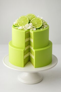 Two Tier Lime and Coconut Cake with Cut Slice