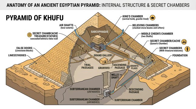 Internal structure diagram of the Great Pyramid of Khufu.