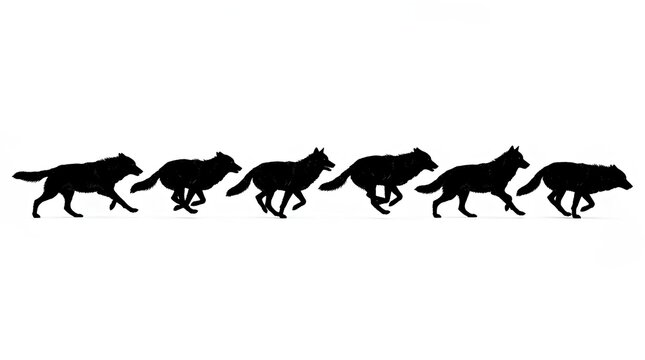 Wolf running and galloping sequence silhouette illustration.