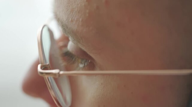 student in glasses, attending online class, focused programmer with glasses, working, Concept coding and software development, remote learning and e-education