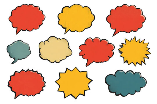 Colorful comic speech bubbles and explosive caption shapes