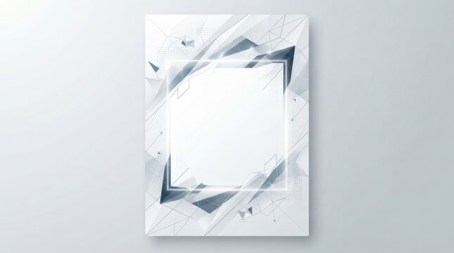 Abstract geometric poster with glowing frame and low poly shapes
