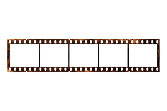 Brown analog film strip with five empty photo frames