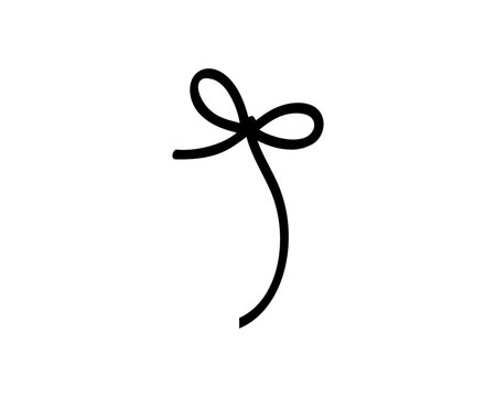 Simple black line art drawing of a decorative bow on a plain white background, minimalist and elegant.