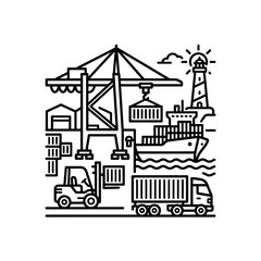 Obraz premium Logistics and Port Operations Outline Icon Illustration