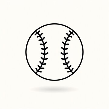 Minimal black line art baseball floating above a soft shadow on an off white background