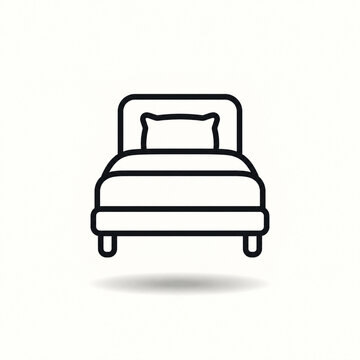 Minimal black line art bed floating above a soft shadow on an off white background