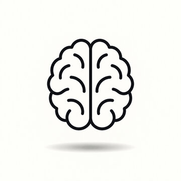 Minimal black line art brain floating above a soft shadow on an off white background