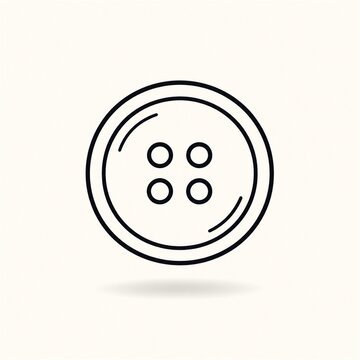 Minimal black line art button floating above a soft shadow on an off white background