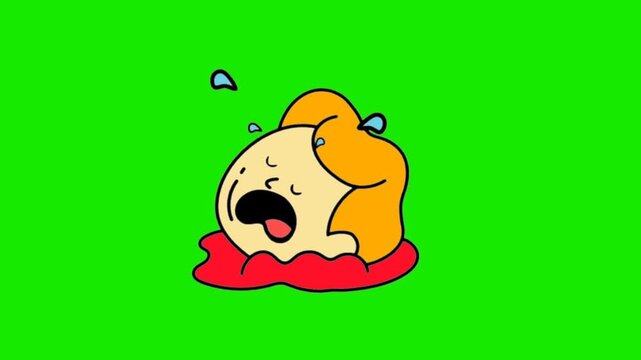 Crying Severed Head with Tears and Blood Pool Halloween Animation, Green Screen
