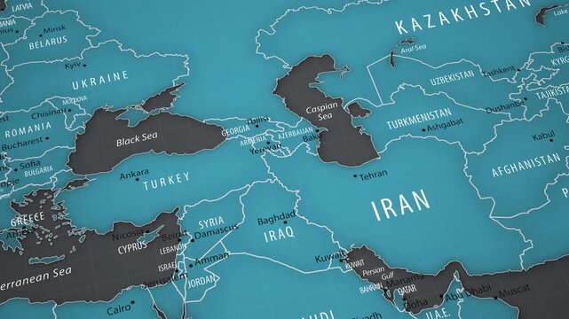 Azerbaijan on the political map of Asia with smooth camera movement