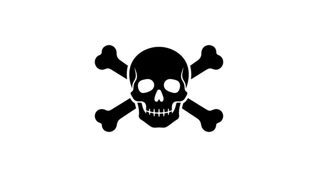 Black skull and crossbones silhouette against a white background