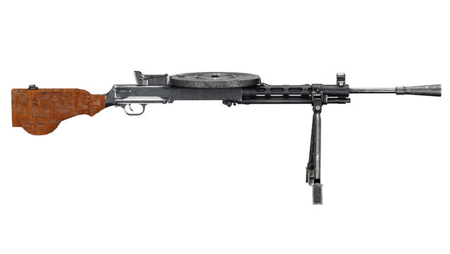3d rendering of a metal machine gun with wooden details